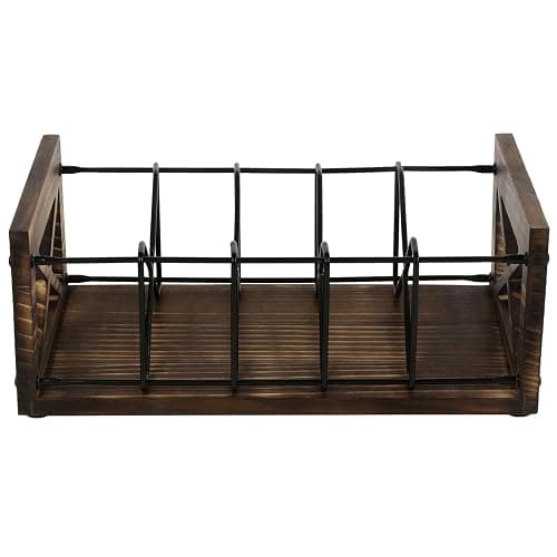 FARM IN CD Storage Holder, 5-Slot Farmhouse Industrial CD & DVD Storage Rack with Handles, Barn Door “X-Cross” Design, Rustic Solid Burnt Wood and Black Metal Wire thumbnail 7