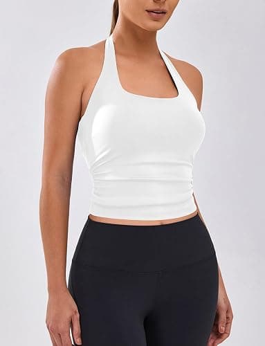 BMJL Womens Halter Built in Bra Workout Sports Tank Tops Buttery Longline Stappy Gym Crop Tops thumbnail 4