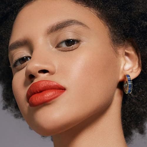 GLOQUAT Trendy 14K Gold Plated Hoop Earrings for Women, Chunky Gold/Silver Earrings for Women Cubic Zirconia Baguette Hoop Earrings Heart Hoops Lightweight Hypoallergenic Jewelry,25mm/35mm/40mm/50mm thumbnail 2