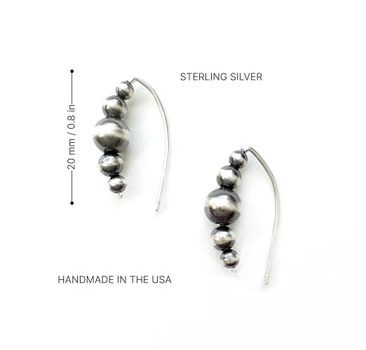 Sterling Silver Navajo Pearl Style Threader Earrings for Women, Beaded Open Hoop Earrings Western Jewelry Handmade in the USA thumbnail 5