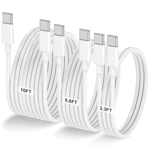 3-Pack [3.3FT+6.6FT+10FT] 60W USB C to USB C Cable, Type C to Type C Cable,Fast Charging Cable for iPhone 16 15 Pro Plus Pro Max，for Galaxy S24 S23 S22, for iPad Pro/Air, for MacBook Pro/Air and More - 10FT+6.6FT+3.3FT - White - Image 1