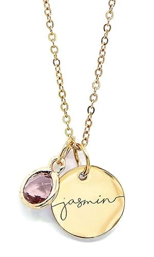 MignonandMignon Birthstone Name Necklace Personalized Gifts for Women Jewelry for Mom Gold Plated Pendant Charm, Custom Grandma Birthday Holiday Gifts -CN-BS-SH - Image 1
