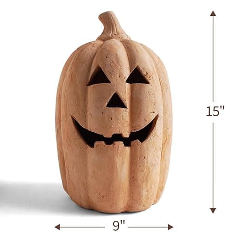 Fall Decor - Halloween Decorations - 15" H Handmade Terracotta Pumpkin Jack O' Lantern Outdoor Indoor -Cute Halloween Farmhouse Autumn Festival Decoration for Home Table Porch Mantel Front Door Room thumbnail 2