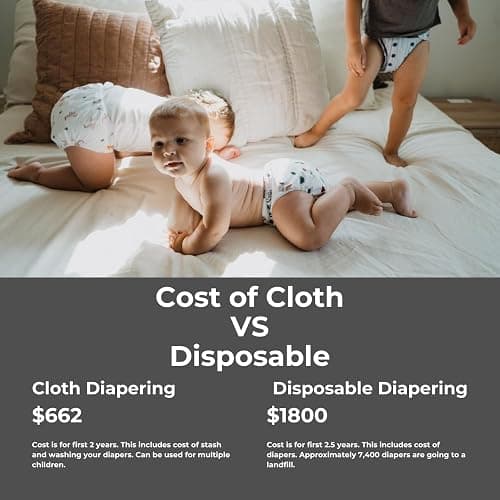 Nora's Nursery Cloth Diapers 7 Pack with 7 Inserts & 1 Wet Bag - Waterproof Cover, Washable, Reusable & One Size Adjustable Pocket Diapers for Newborns and Toddlers - Down to Earth thumbnail 6