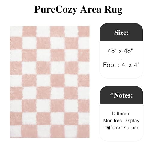 PureCozy Checkered Rug 4x4 for Living Room, Pink and White Modern Shag Rug Super Soft Washable Indoor Fuzzy Carpet Non-Slip Fluffy Rugs for Bedroom Home Aesthetic Decor thumbnail 2