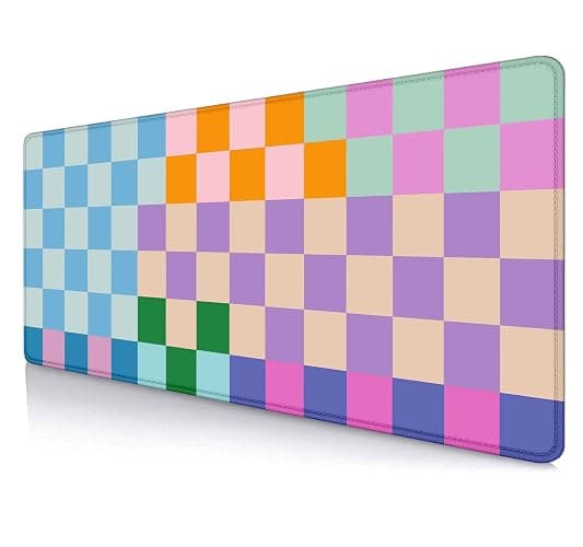 SXCKANG Colorful Checkered Desk Mats, Retro Purple Pink Blue Green Large Desk Pad, Aesthetic Desktop Mat, Writing Mat, Non-Slip Rubber Gaming Mouse Pad for Laptop Computer Office, 31.5 X 11.8 in - Image 1