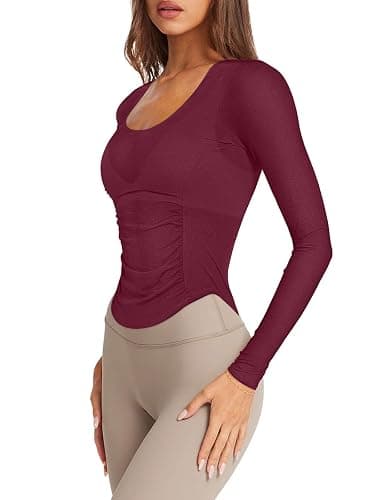 LASLULU Womens Long Sleeve Workout Tops Active Sheer Fitted Open Back Gym Yoga Athletic Running Tops Wrap Top Pilates Outfits thumbnail 2