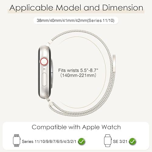 Original Milanese Loop Compatible with Apple Watch Straps 38mm 40mm 41mm 42mm 44mm 45mm 46mm 49mm Women & Men, Magnetic Clasp Adjustable Metal Bands for iWatch Series 11 10 9 8 7 6 5 4 2,Ultra 3,SE 3 thumbnail 2