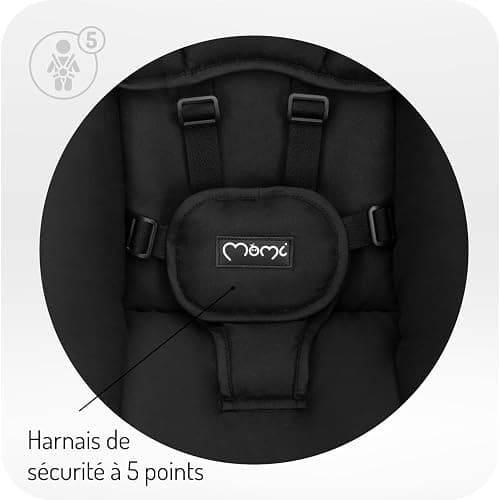 Balancelle MoMi KENANI ONYX jusqu'à 9 kg, écran LED, télécommande, Bluetooth pour smartphone, alimentation piles/secteur, harnais de sécurité 5 points, arche et jouets thumbnail 7