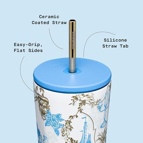 Corkcicle Disney Princess Cold Cup - Keeps Drinks Cold for 12 Hours - Triple-Insulated Stainless Steel - Straw & Screw-On Lid - Summer Drinkware Gift - Keeps Drinks Ice Cold - 24 oz - Belle thumbnail 4