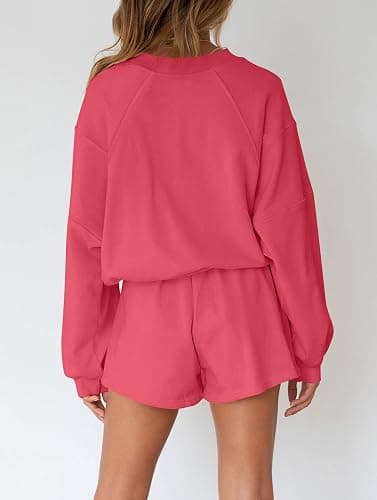 MEROKEETY Women's 2025 Fall Oversized Batwing Sleeve Lounge Sets Casual Top and Shorts 2 Piece Outfits Sweatsuit thumbnail 4