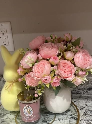 Artificial Peonies Silk Flowers, Pink Faux Peony Bouquet 2 Bundles Florals Arrangements for Farmhouse Home Boho Wedding Table Centerpiece, Fake Plastic Flower Bulk for Vase Decoration (Light Pink) thumbnail 2