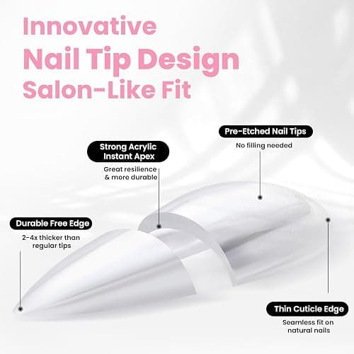Beetles Tipex Instant Apex Nail Tips Kit – Almond Medium, 224PCS 16 Sizes | Pre-Etched, Thick Full Cover Acrylic Tips with Tipex Nail Glue, Dehydrator, Primer, Base & Top Coat, Mini UV Lamp thumbnail 8