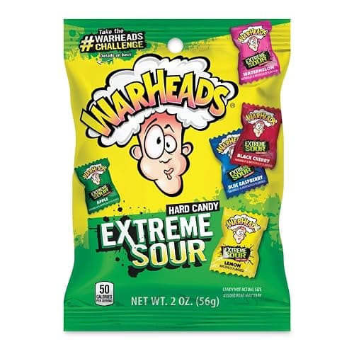 WARHEADS - Extreme Sour Hard Candy - Assorted Flavors - Sour Apple, Black Cherry, Blue Raspberry, Lemon & Watermelon Flavors - 2 oz. Bag - Image 1