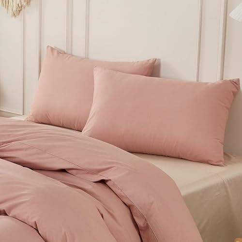 SAPHREAS Dusty Rose Duvet Cover Set 100% Washed Cotton Super King Size 3Pcs 8 Corner Ties Modern Solid Bedding Soft 1 Duvet Cover with Zipper 2 Pillow Shams, Comforter Not Included thumbnail 5