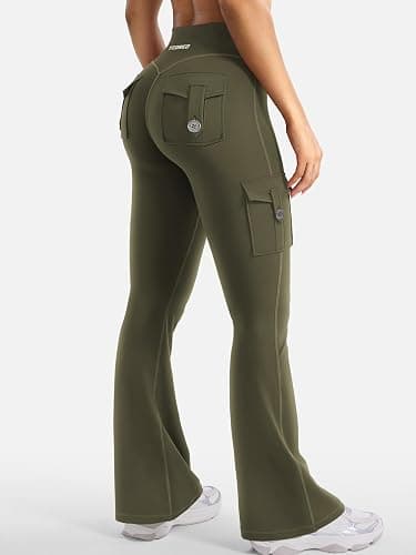 YEOREO CoreFlex Women Workout Flare Leggings with Pockets Hidden Scrunch High Waisted Cargo Gym Yoga No Front Seam Leggings thumbnail 6