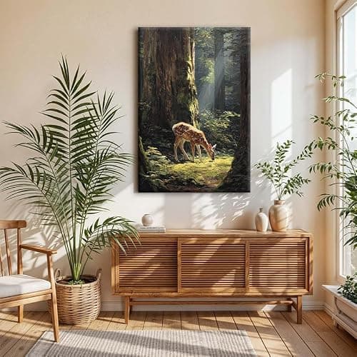 Fawn Deer Sunlit Ancient Forest Canvas Wall Decor | waterproof canvas, fade-resistant print, 5 sizes, gallery wrapped ready to hang for living room, bedroom, or cabin. thumbnail 3