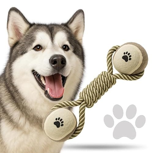 Dog Rope Chew Toy Dumbbell with Tennis Balls – Puppy Teething Toy, Perfect for Every Dog, Large or Small, Durable Rope Ball, Interactive Pet Toy for Chewing, Training & Dental Cleaning thumbnail 9