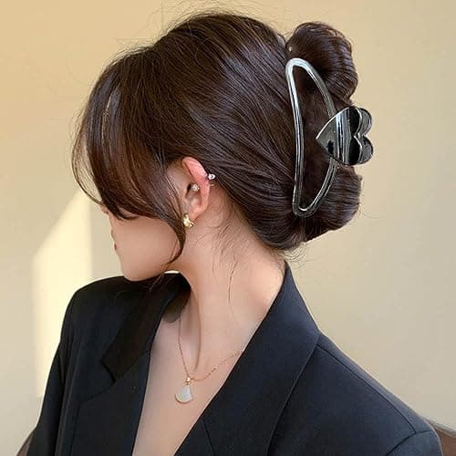 Heart Hair Clips Valentine’s Day Hair Claw Clips Non Slip Black Hair Jaw Barrettes Romantic Valentines Hair Accessories Metal Heart Banana Shark Clip for Women Holiday Party Hair Decorations Supplies thumbnail 5