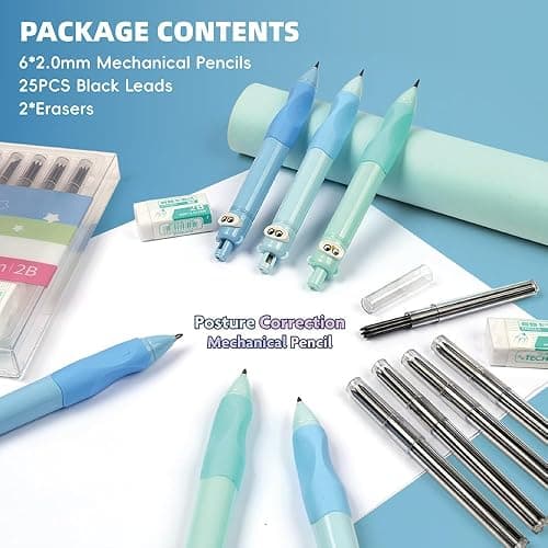 TIJOPOP 6PCS Cute Mechanical Pencils 2.0MM with Comfort Ergonomic Grip, 25PCS Leads,2PCS Erasers,Cute Stationery Kit for Writing, Sketching & Drawing,Ideal for Gift thumbnail 5