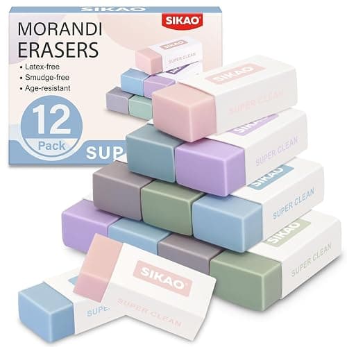Morandi Erasers, 12 Pack Aesthetic Block Pencil Erasers – Soft Neutral Colors, Smudge-Free Latex-Free Erasers for School, Office, Journaling & Drawing - Image 1