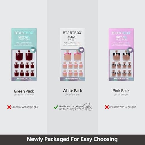 BTArtbox Press On Toenails, Hope Hope, Short Squoval, French Tip, 32Ct | Lamp-Curable, 4-Week Wear, Salon-Quality Toenails, 4X Thicker Tips, Custom 6 Big Toe Sizes, 16 Sizes, All-in-One Complete Kit thumbnail 4
