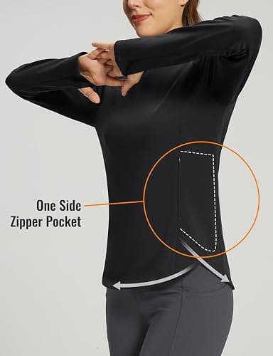 baleaf Women's Thermal Tops Fleece Lined Shirts Long Sleeve Cold Weather Running Gear Workout Zipper Pocket Thumbholes thumbnail 5