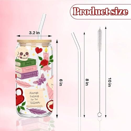 kdxpbpz Dark Romance Book Lover Iced Coffee Cup, Fantasy Bookish Glass Tumbler, 16 oz Cozy Reading Coffee Glass Cup with Lid Straw, Christmas Stocking Stuffers, Dark Academia Book Lover Gift thumbnail 3