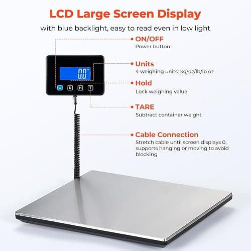 MUNBYN Shipping Scale, 440lb/1.8oz Digital Postal Scale for Packages with Hold/Tare Function, Backlit LCD, Battery & Cable Included, Postage Scale for Small Business, Packages, Luggage, and Home Use thumbnail 3