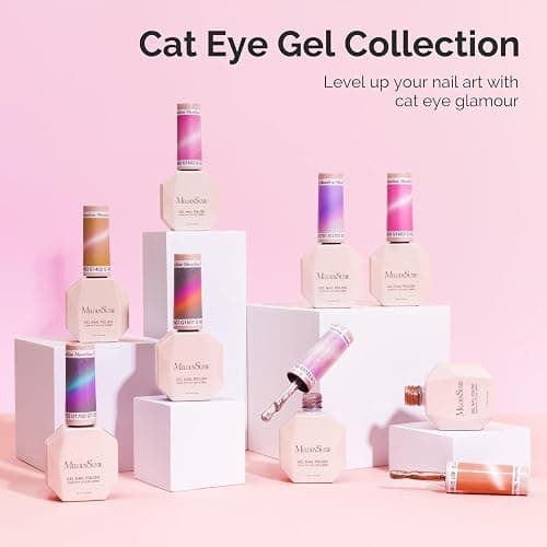 MelodySusie Starry Cat Eye Gel Nail Polish, 0.5 Fl Oz Light Pink Glitter Holographic Magnetic Nail Polish with Magnet, UV Nail Polish for Nail Art Manicure Salon DIY at Home G1703 thumbnail 7