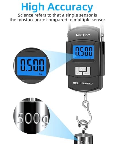MEIYA Fish Scale 110lb/50kg Digital Fishing Scale with Backlit LCD, Portable Handle, Stainless Steel Hook & 2 AAA Batteries – Reliable Fishing Gear & Great Fishing Gifts for Men thumbnail 2