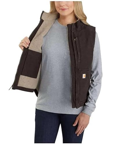 Carhartt Women's Relaxed Fit Washed Duck Sherpa-Lined Mock-Neck Vest thumbnail 2