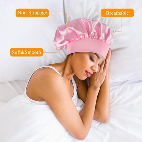 Meliya Silk Bonnet Satin Bonnet, 2PCS Hair Bonnet for Sleeping, Wide Soft Band Sleep Cap for Curly Hair thumbnail 4