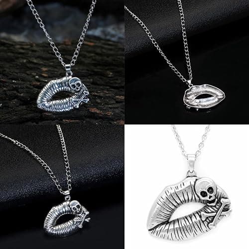 MONSHMU Skull Lips Necklace Alloy Necklace Seek Distinctive Styles Unique Designs Fashionable Accessory for Trendsetters Silver thumbnail 2