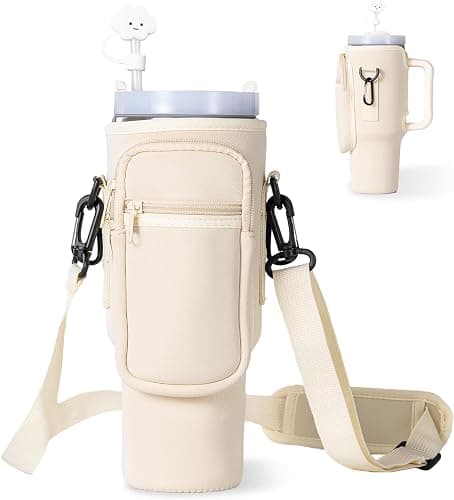 dabria Water Bottle Carrier Bag with Phone Pocket for Stanley 40/30 oz Tumbler Neoprene Water Bottle Holder Pouch with Adjustable Strap Bollus with Straw Cover & Carabiner for Stanley Cup Accessories - Image 1