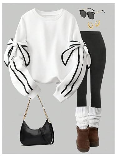 GORGLITTER Women's 3D Bow Sweatshirt Crew Neck Long Sleeve Oversized Cute Pullover Tops thumbnail 6