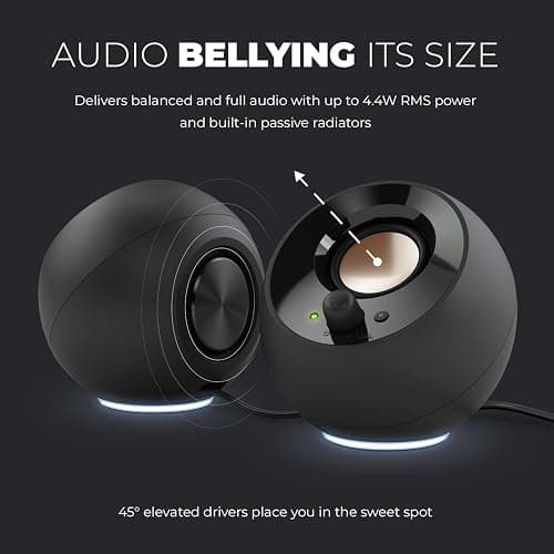 Creative Pebble SE Minimalist 2.0 USB-C Powered PC Speakers with RGB Lighting​, 3.5 mm AUX-in, Up to 4.4W RMS Power for Computers and Laptops (Black) thumbnail 5
