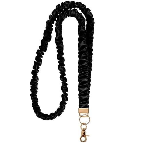 Ajmyonsp Scrunchie Lanyard for ID Badges Teacher, Stretchy Neck Key Lanyards for Women Men Nurse, Breakaway Cute Retractable Keychains Holder Clip for Father's Day Cruise Ship Cards, Black - Image 1