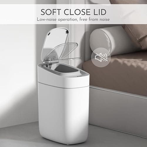 ELPHECO Automatischer Badezimmer-Mülleimer mit Deckel, Sensor, schlank, schmal, aus Kunststoff, wasserdichter Bewegungssensor, für Schlafzimmer, Wohnzimmer, schmalen Raum, 9,5 l thumbnail 6