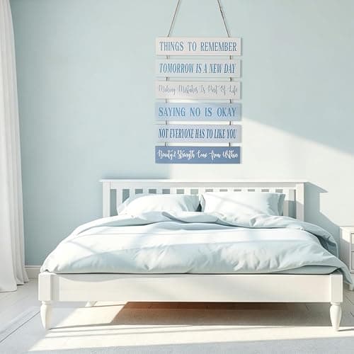 Pinkunn Inspirational Wall Art Quotes Wooden Room Wall Decor,Blue | Blue Inspirational Wall Art, Positive Quotes, Cute Preppy Room Decor for Bedroom Bathroom Office, Hanging Wooden Decorations thumbnail 5