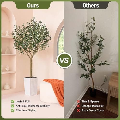 VeriNatural Artificial Olive Tree 6FT, UV Resistant Tall Fake Tree Indoor Outdoor with White Taper Planter & Pebbles – Potted Large Faux Plant for Modern Home Decor Living Room Office Patio, VN156 thumbnail 5