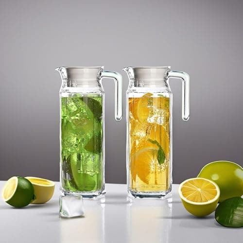Glass Pitcher with Lid – Set of 2 34Oz Glass Water Pitcher – Cold Water Carafe For Ice Tea, Lemonade, Coffee – Elegant and Modern – Practical Spout Pitchers for Drinks thumbnail 2