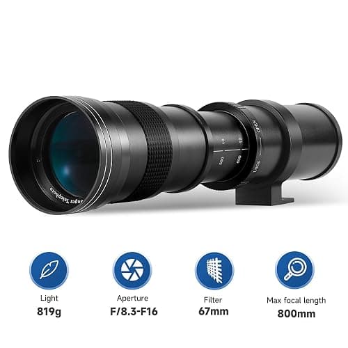 JINTU 420-800mm f/ 8.3 Manual Telephoto Zoom Lens + T-Mount for Canon EOS Rebel SL2 SL1 T3 T3i T4i T5 T5i T6 T6i T6s T7 T7i 4000D 6D 7D 60D 70D 77D 80D 5D II/III/IV 550D 650D SLR Camera Lenses thumbnail 2