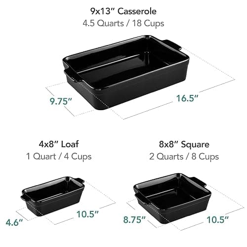 Best Choice Products 3-Piece Ceramic Bakeware Set, Stoneware Baking Dishes, Porcelain Casserole Bakeware Dishes, Serving Dishes - 9x12 Casserole, Loaf Pan, 8x8 Baking Dish - Black Licorice thumbnail 3