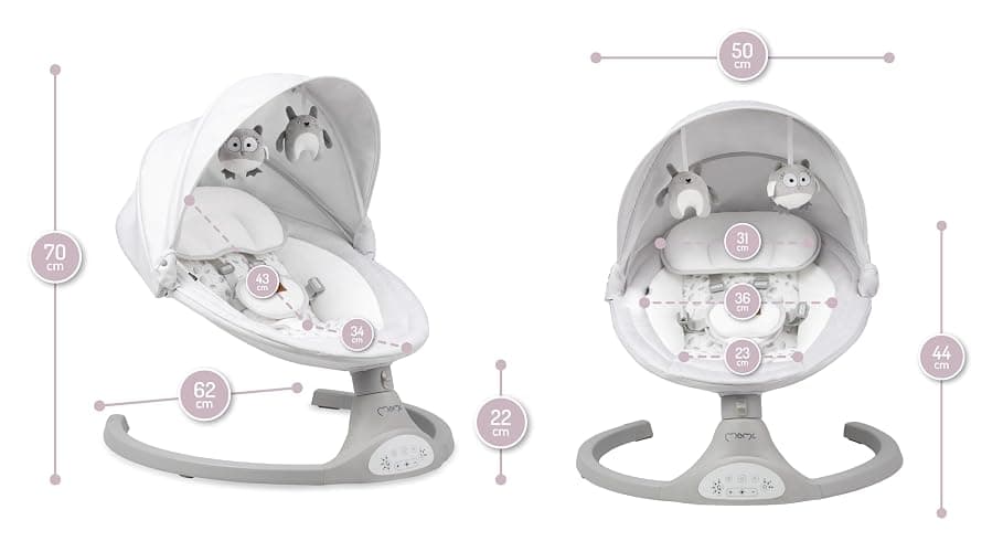 MoMi KENANI Transat balancelle jusqu’à 9 kg, pliable, télécommande et Bluetooth pour smartphone, alimentation piles et secteur, harnais de sécurité 5 points, pare-soleil, moustiquaire thumbnail 3
