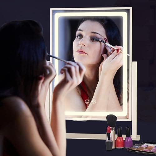 BRIGHTINWD Lighted Makeup Mirror, Hollywood Vanity Mirror with Lights, Touch Control 3 Color Lighting Modes for Bedroom, Detachable 10X Magnification Mirror, 360°Rotation (16 in, White) thumbnail 6