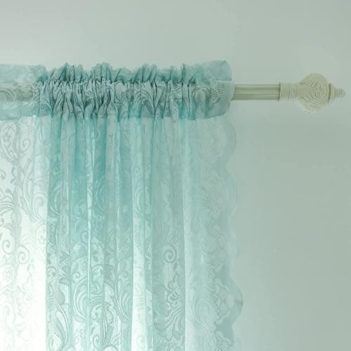 ALIGOGO Mint Green Curtains for Bedroom - Lace Sheer Seafoam Aqua Curtains 63 Inches Length for Baby Girl Bedroom, Rod Pocket Ocean Coastal Beach Summer Decor 52 W x 63 L, 1 Pair, Aqua thumbnail 7