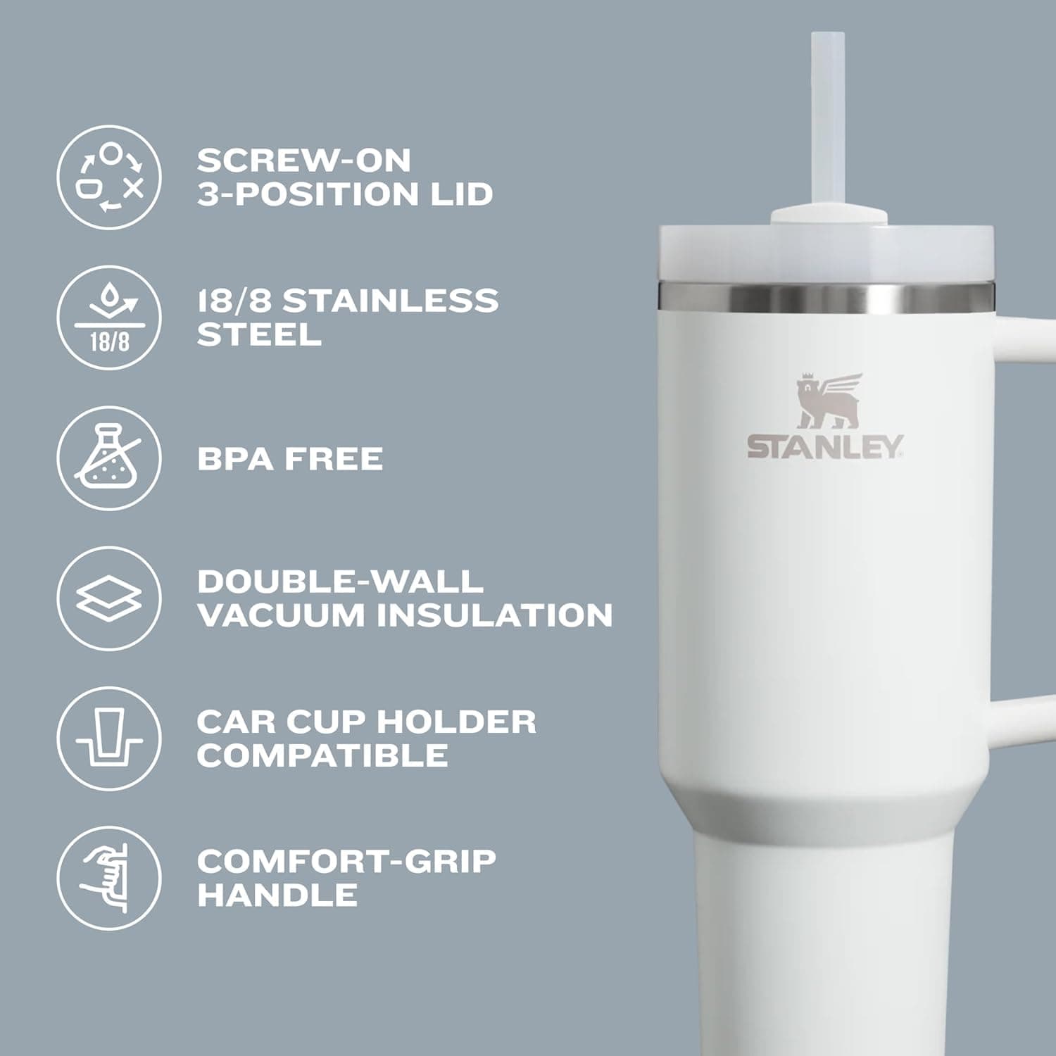 Stanley Quencher H2.0 Tumbler with Handle and Straw 30 oz | Flowstate 3-Position Lid | Cup Holder Compatible for Travel | Insulated Stainless Steel Cup | BPA-Free | Mint - Mint thumbnail 4
