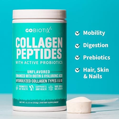 GOBIOTIX Collagen Powder Supplement with Probiotics - Hydrolyzed Protein Collagen Powder for Women - Hair Skin and Nails, Joint and Digestive Health - Collagen Peptides Type I and III - 30 Servings thumbnail 6