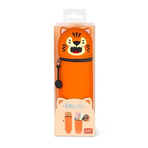 Legami - Estuche escolar Kawaii 2 en 1 de silicona blanda, tema Tiger, portabolígrafos de mesa, cremallera, lápices de colores rotuladores, H 18,5 cm thumbnail 5